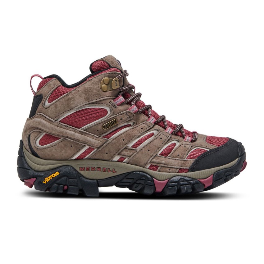 Chaussures Randonnée Merrell Moab 2 Mid Waterproof Marron/Rouge Femme | Z.U.QNAH